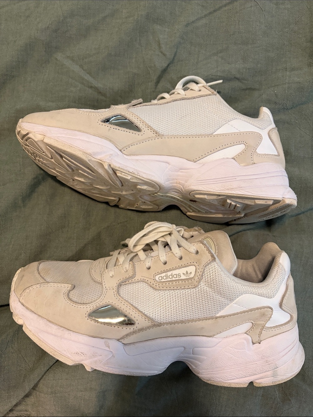 adidas Women’s Chunky Lace-Up Sneakers in Beige and White